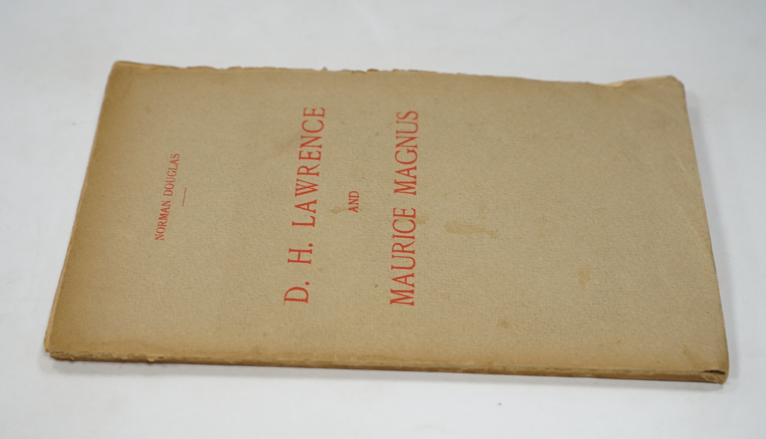 Douglas, Norman. - D.H.Lawrence and Maurice Magnus, a plea for better manners, private press, 1925, signed by the author.